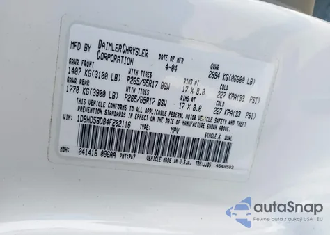 2004 Dodge Durango Limited z USA, uszkodzony, nr VIN 1D8HD58D84F202116